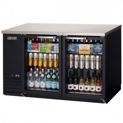 Everest EBB59G-24 57-3/4(w) inch Back Bar Refrigerator, (2)Glass Hinged Door(s), (4)Shelve(s), Black, (357)12oz Bottle(s), 17Cu.ft, 1/4hp, 115v/60/1-ph, ETL/NSF Listed