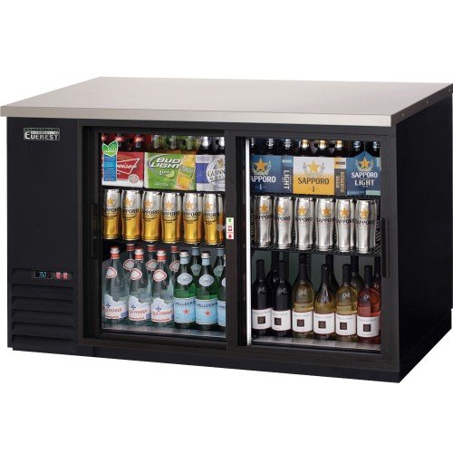 Everest EBB59G-SD 57-3/4(w) inch Back Bar Refrigerator, (2)Sliding Glass Door(s), (4)Shelve(s), Black, (357)12oz Bottle(s), 17Cu.ft, 1/4hp, 115v/60/1-ph, ETL/NSF Listed