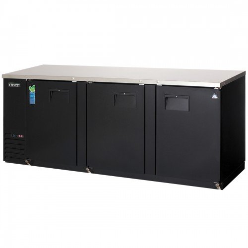 Everest EBB90 89-1/4(w) inch Back Bar Refrigerator, (3)Solid Hinged Door(s), (6)Shelve(s), Black, (696)12oz Bottle(s), 32Cu.ft, 1/3hp, 115v/60/1-ph, ETL/NSF Listed