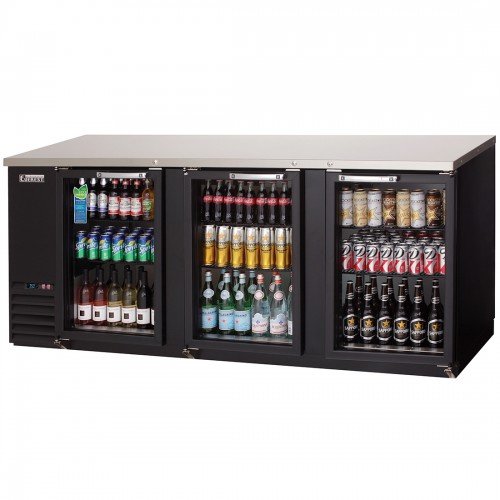 Everest EBB90G 89-1/4(w) inch Back Bar Refrigerator, (3)Glass Hinged Door(s), (6)Shelve(s), Black, (696)12oz Bottle(s), 32Cu.ft, 1/3hp, 115v/60/1-ph, ETL/NSF Listed