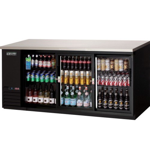 Everest EBB90G-SD 89-1/4(w) inch Back Bar Refrigerator, (3)Sliding Glass Door(s), (6)Shelve(s), Black, (609)12oz Bottle(s), 28Cu.ft, 1/3hp, 115v/60/1-ph, ETL/NSF Listed