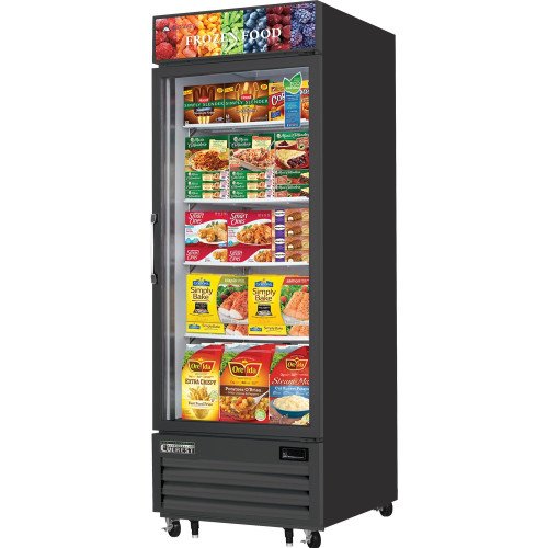 Everest EMGF23B 29-1/8(w) inch (1)Glass Door(s) Merchandiser Freezer, Black, (4)Shelve(s), 23Cu.ft, 1hp, 115v/60/1-ph, NSF Listed
