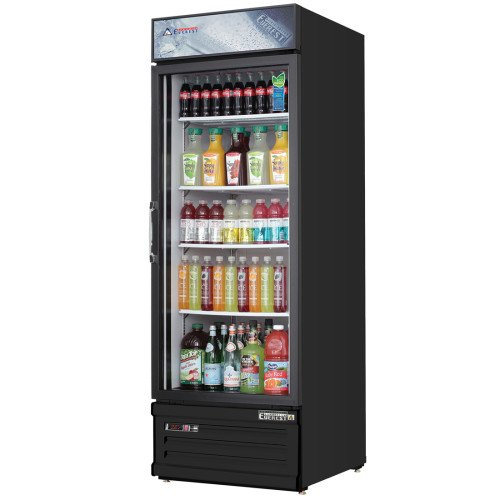 Everest EMGR10B 24(w) inch (1)Glass Door(s) Merchandiser Refrigerator, Black, (3)Shelve(s), 10Cu.ft, (120)20oz Bottle(s), 1/5hp, 115v/60/1-ph, ETL/NSF Listed