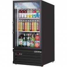 Everest EMGR8B  24(w) inch (1)Glass Door(s) Merchandiser Refrigerator, Black, (2)Shelve(s), 8Cu.ft, (90)20oz Bottle(s), 1/4hp, 115v/60/1-ph, ETL/NSF Listed