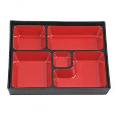 BT901N  Bento Lunch Box, (5)Compartment(s), Rectangular, Black/Red Color, Plastic Lacquer, 10.25(w) x 8(d) x 2(h) inch – 4 each