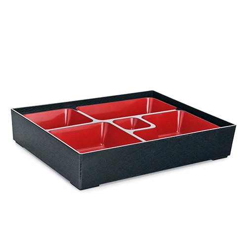 BT901N  Bento Lunch Box, (5)Compartment(s), Rectangular, Black/Red Color, Plastic Lacquer, 10.25(w) x 8(d) x 2(h) inch – 4 each