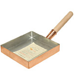 BTM-01-21 Copper Square Tamago Egg Pan, Wood Handle, 8.75(w)x8.75(d)x1.5(h) inch