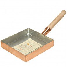 BTM-01-21 Copper Square Tamago Egg Pan, Wood Handle, 8.75(w)x8.75(d)x1.5(h) inch