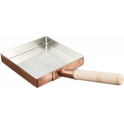 BTM-01-21 Copper Square Tamago Egg Pan, Wood Handle, 8.75(w)x8.75(d)x1.5(h) inch