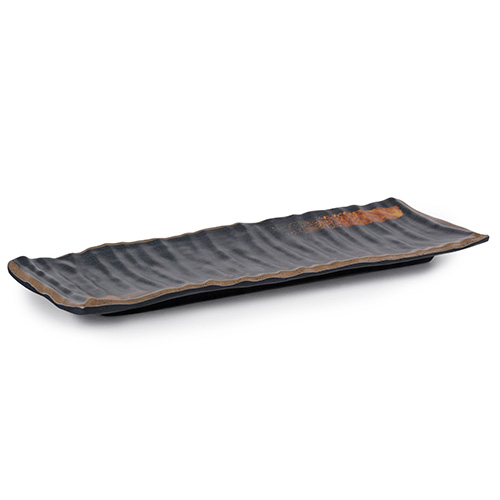 IT-Y2713G Rectangular Plates, Black/Gold Color, Melamine, 13(w)x4.25(d)x0.75(h) inch – 12 each