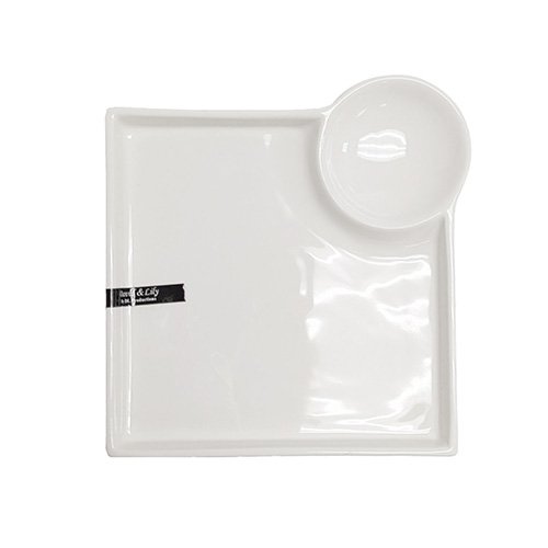 David&Lilly J4994 Square Plate w/ Sauce Dish, White, Ceramics, 7(w) x 7(d) x 1.25(h) inch – 12 each