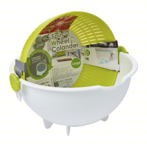 KK-308 Plastic Spin Wheel Colander, 9.75(w)x9.75(d)x5(h) inch