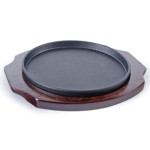 NSP-05 Steak Plate w/ Wooden Base, Teflon Coated Cast Iron, 10.25(w) x 10.25(d) x 0.75(h) inch