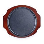 NSP-05 Steak Plate w/ Wooden Base, Teflon Coated Cast Iron, 10.25(w) x 10.25(d) x 0.75(h) inch