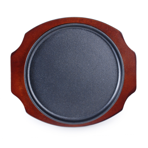 NSP-05 Steak Plate w/ Wooden Base, Teflon Coated Cast Iron, 10.25(w) x 10.25(d) x 0.75(h) inch