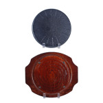 NSP-05 Steak Plate w/ Wooden Base, Teflon Coated Cast Iron, 10.25(w) x 10.25(d) x 0.75(h) inch