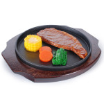 NSP-05 Steak Plate w/ Wooden Base, Teflon Coated Cast Iron, 10.25(w) x 10.25(d) x 0.75(h) inch