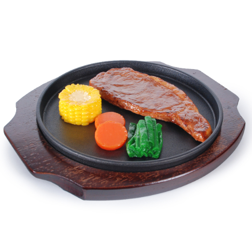 NSP-05 Steak Plate w/ Wooden Base, Teflon Coated Cast Iron, 10.25(w) x 10.25(d) x 0.75(h) inch