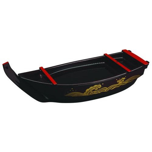 WM874 Sushi Boat, Black/Red/Gold Color, Plastic/Lacquer, 17(w)x7(d)x4(h) inch