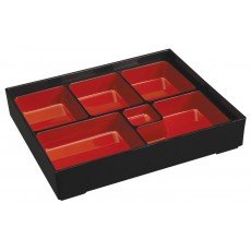 WZ12-B Bento Lucnh Box, (5)Compartment(s), Rectangular, Black/Red Color, Plastic Lacquer, 11-3/4(w) x 9-1/2(d) x 2-1/4(h) inch – 12 each