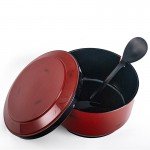 WZ2-R Round Rice Containers, Lid and Spoon included, Red/Black Color, 7(w) x 7(d) x 4(h) inch