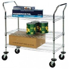 Focus FFC18363C Utility/Bussing Carts, (3)Wire Shelve(s), U-Shape Handle, Chromate Finish, Casters, 36(w) x 18(d) x 37(h) inch, NSF Listed