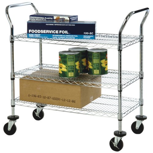 Focus FFC24363CH Utility/Bussing Cart, (3)Wire Shelve(s), U-Shape Handle, Chromate Finish, Casters, 36(w) x 24(d) x 37(h) inch, NSF Listed