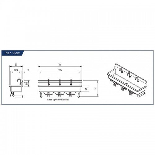GSW ACE-MWS-1860K 60 inch (1)Compartment(s) Wall Mounted Multi Wash Sinks, Stainless Steel, ETL Listed