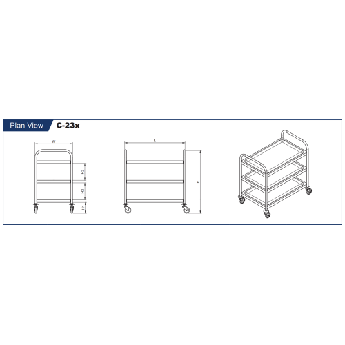 GSW C-23L All Purpose Economic Food Cart w/ Casters, Stainless Steel,  33-3/4(w)x21(d)x37-1/2(h) inch, ETL Listed
