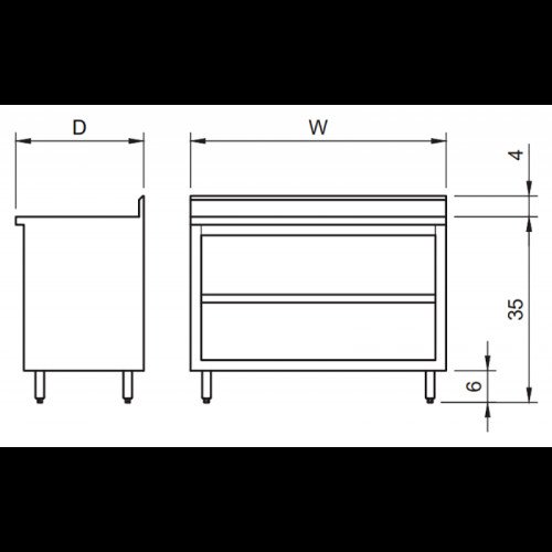 GSW CTN-P2460 Enclosed Work Table, 4 inch Rear Upturn, Stainless Steel, 60(w) x 24(d) x 35(h) inch, ETL Listed