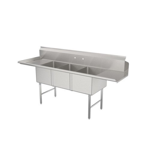 GSW DT24243D-L (3)Compartment(s) Sink Dishtables, Left Side, 16 Gauge, Stainless Steel, OA 120-1/4(w) x 30(d) x 45-1/2(h) inch, NSF Listed
