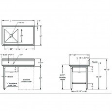 GSW DT48U-L 48 inch (1)Compartment(s) Left Side Under Counter Dishtables, Stainless Steel, ETL Listed