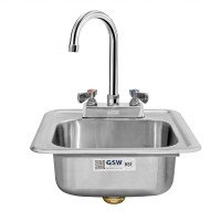 GSW HS-0810I Drop-In Hand Sink, Wall Mounted, Lead Free Faucet, Stainless Steel, 13(w) x 13(d) x 5(h) inch, ETL Listed