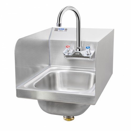 GSW HS-0810S Hand Sink, Welded Splash Guards, Wall Mounted, No Lead Faucet & Strainer, 12(w) x 12(d) x 12-3/4(h) inch, ETL Listed