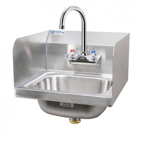 GSW HS-1615S Hand Sink, Welded Splash Guards, Wall Mounted, No Lead Faucet & Strainer, ETL Listed