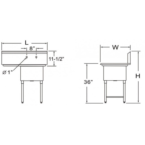 GSW SEE18181R  (1)Compartment(s) Sink, Right Drain Board, Stainless Steel, 18 inch Tub, ETL Listed