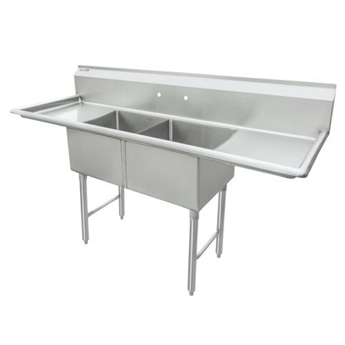 GSW SEE18182D (2)Compartment Sink, Left and Right Drainboards, 18 inch Tubs, Stainless Steel,18 inch Gauge, OA 72-3/4(w) x 24(d) x 45(h) inch, ETL Listed
