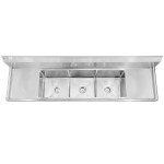 GSW SHH24243D (3)Compartment Sink, 24 inch Left and Right Drainboards, 24 inch Tubs, 16 Gauge, Stainless Steel, OA 120-3/8(w) x 30(d) x 45(h) ETL Listed