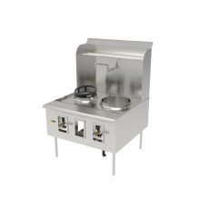 GSW WR-2-1320 Chinese Wok Range, Double Chamber, 13(Lelf) & 20(Right) inch Holes, Stainless Steel, Jet Burner, Natural Gas, 125k Total BTU, 52(w) x 43(d) x 62(h) inch, ETL Listed