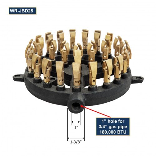 GSW WR-JBD28NG Jet Burner, (28)Tip(s) Duck Mouth Shape, 3/4 inch Pipe, Natural Gas, 180k Total BTU/Hr, ETL Listed