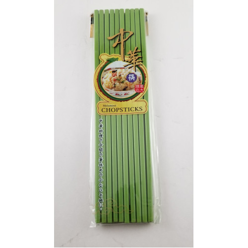 G240-GR 10-3/4 inch Green Melamine Chopsticks, 10 Pairs / Bag