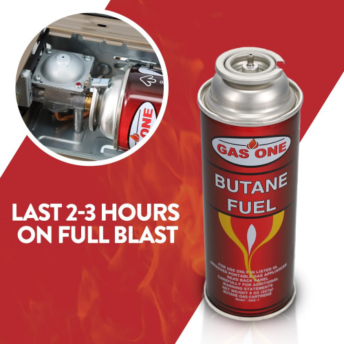Gas One G09UL 8 oz Butane Gas Can,  2-3/4 Diameter x 7-3/4 Height inch,  UL Listed, 4 each