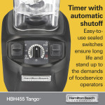 Hamilton Beach HBH455 The Tango™ Blender, (2)Speed(s), Pulse, Variable Timer, 48oz Container, 2.4hp, 10amps, 120v/60/1-ph, NSF Listed