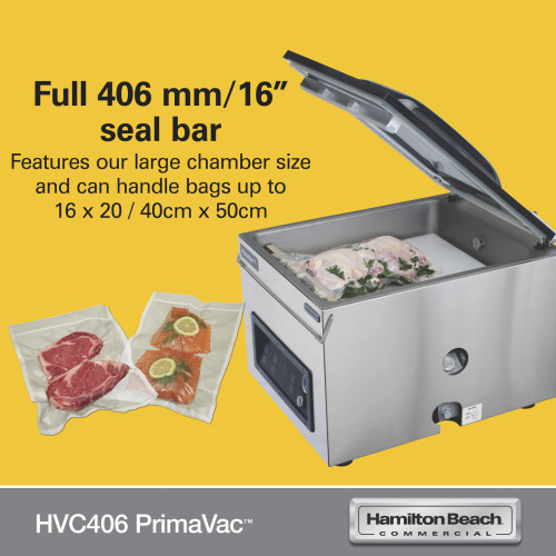 Hamilton Beach PrimaVac™ HVC406 In-Chamber Vacuum Sealer, 16 inch Heat Seal Bar, Countertop, 1000w, 10Amps, 120v/60/1-ph, NSF Listed
