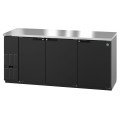 Hoshizaki BB80 80(w) inch (3)Solid Door(s) Back Bar Refrigerator, Side Mount, Black Vinyl, 28.74Cu.ft, (6)Shelve(s), 1/3hp, 115v/60/1, ETL Listed