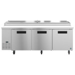 Hoshizaki PR93B 93(w) inch (3)Solid Door(s) Pizza Prep Table, 30.17Cu.ft, (6)Shelve(s), (12)1/3 Pan(s), Casters, 1/3hp, 115v/60/1, ETL Listed, ENERGY STAR®