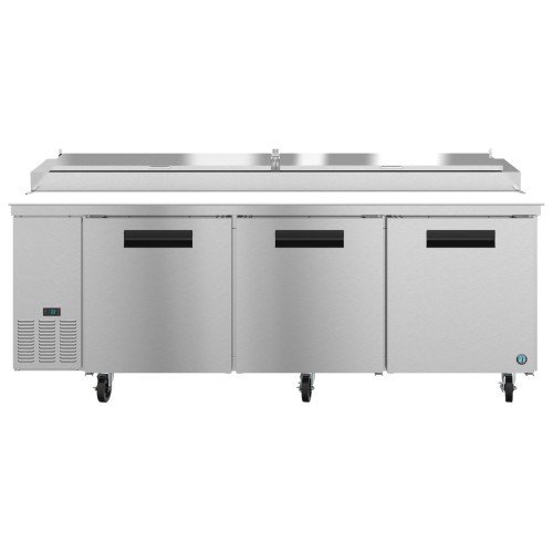 Hoshizaki PR93B 93(w) inch (3)Solid Door(s) Pizza Prep Table, 30.17Cu.ft, (6)Shelve(s), (12)1/3 Pan(s), Casters, 1/3hp, 115v/60/1, ETL Listed, ENERGY STAR®