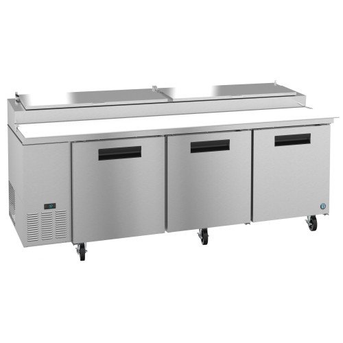 Hoshizaki PR93B 93(w) inch (3)Solid Door(s) Pizza Prep Table, 30.17Cu.ft, (6)Shelve(s), (12)1/3 Pan(s), Casters, 1/3hp, 115v/60/1, ETL Listed, ENERGY STAR®