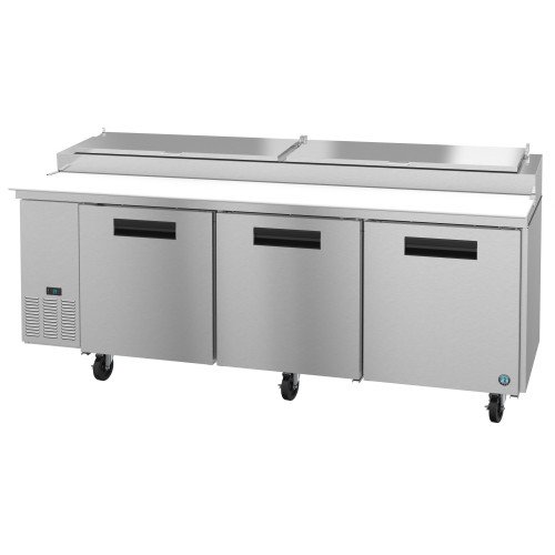 Hoshizaki PR93B 93(w) inch (3)Solid Door(s) Pizza Prep Table, 30.17Cu.ft, (6)Shelve(s), (12)1/3 Pan(s), Casters, 1/3hp, 115v/60/1, ETL Listed, ENERGY STAR®
