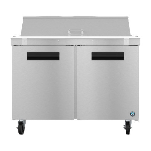 Hoshizaki SR48B-12 48(w) inch (2)Solid Door(s) Refrigerated Standard Top Sandwich Prep Table,13.66Cu.ft, (2)Shelve(s), (12)1/6 Pan(s), Casters, 1/5hp, 115v/60/1, ETL Listed